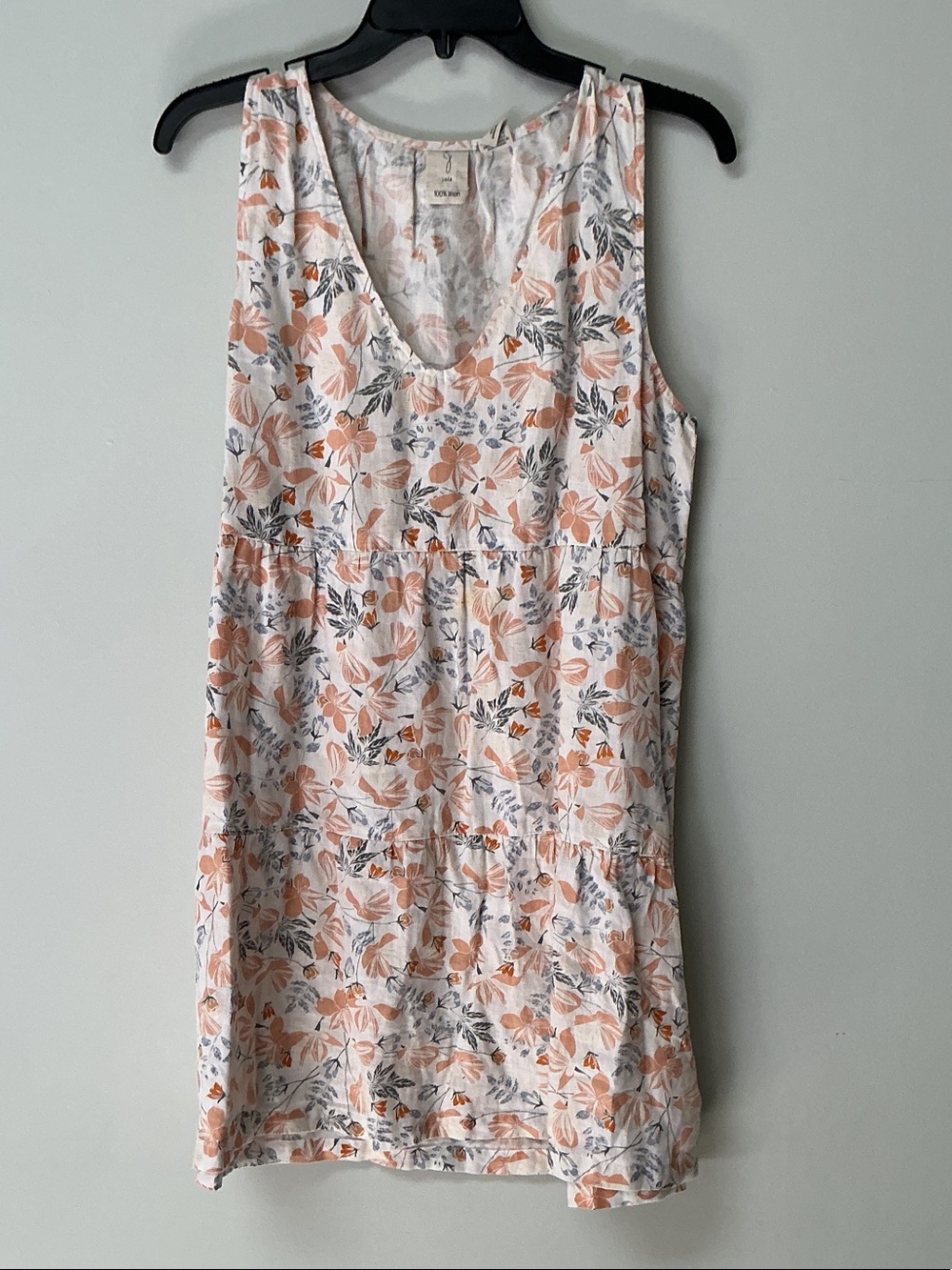 Joie Linen White Tank Dress with Peach Floral Print